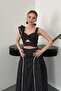 Black Low-Cut Flounce Blouse Skirt Set - 2