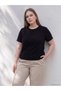 Two Mt Shop Quality Lcw Curve Black Diver Fabric Plain Narrow & Slim Short Sleeve Women's T-Shirt