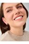 Gold Color Stripe Stone Detailed Hoop Earrings - 3