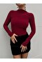 Knitted Fabric Stone-Embellished Blouse Burgundy - 2
