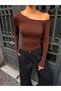 Women's Brown Boat Neck Cotton Fabric Blouse 28168 - 2