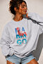Women's Crew Neck 1990 Flamingo Printed Oversize Embroidered Sweatshirt