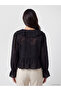Lcw Everyday Black V-Neck Ruffled Blouse with Tie Detail - 4