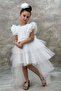 Girl's White Evening Dress with Sequin Embroidery, Layered Tulle Shoulders and Ruffles, and Tulle Train - 5