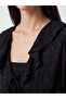 Lcw Everyday Black V-Neck Ruffled Blouse with Tie Detail - 3