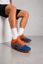 Mfx837 Spiked Turf Soccer Cleats with Socks, Lace-Up Football Sneakers, Navy Blue-Orange
