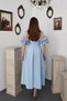 Baby Blue Sleeves Balloon Pleated Atlas Dress - 4