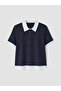 Two Mt Shop Quality Lcw Everyday Navy Blue Interlock Plain Standard & Regular Short Sleeve Women's T-Shirt - 5