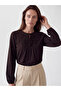 Lcw Grace Brown Tie-Detail Collar Embroidered Blouse