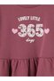 Alita City Farkıyla Mürdüm 2 Thread Printed Girls' Dress - 2