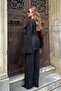 Black Buckle Detailed Pleated Suit - 5