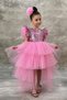 Girl's Pink Evening Dress with Sequin Embroidery, Layered Tulle Shoulders and Ruffles, and Tulle Train - 5