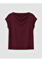 Alita City with a Difference in Color, Lcw Curve Burgundy Plain Draped Collar Short Sleeve Women's Blouse - 3