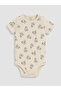 Beige Crew Neck Printed Baby Boy 3-Piece Bodysuit - 7