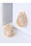 Gold Color Drop Model Curved Elegant Stone Earrings - 2