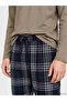 Navy Blue Regular Fit Plaid Men's Pajama Bottoms - 3