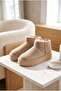 Women's Beige Suede Thick Flat Platform Sole Fur Lined Winter Boots - 2