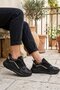 Black-Gold Mesh Lace-Up Thick Sole Women's Walking and Sports Shoes Sneaker 051 (Y)