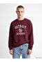 Xside Claret Red Crew Neck Detroit Printed Men's Thick Sweatshirt - 2