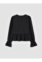 Lcw Everyday Black V-Neck Ruffled Blouse with Tie Detail - 7