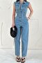 Blue pocket detailed buttoned denim jumpsuit - 2