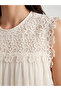 Alita City Lcw Vision Ecru Krinkle Embroidered Oval Neck Sleeveless Women's Blouse with a Difference. - 3