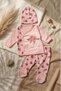 My Baby 883 Salmon Flower Embroidered 3-Piece Newborn Bodysuit Set - 3