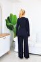 Women's Navy Blue Buckle Drawstring Blouse Pants 2-Piece Set - 2