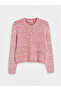 Lcw Studio Pink Crew Neck Patterned Women's Knitwear Cardigan - 4