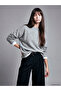 Xside Gray Crew Neck Oversized Women's Knitwear Sweater