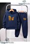 Daisy Yellow Butterfly Printed Hooded Thick Cotton Inside Sweatpants with Pockets Kids Sweatshirt and Pants Set