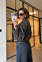 Women's Textured Bomber Zippered Jacket Anthracite - 4