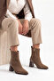 Women's Pointed Toe Thick Heeled Boots Esvon Tobacco Brown Suede - 2