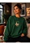 Women's Moon and Flower Illustration Printed Round Neck Casual Cotton Basic Sweathirt