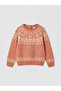 Two Mt Shop Quality Pink Oval Collar Girl's Patterned Knit Sweater