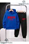Red Brooklyn Text Printed Hooded Thick Cotton Inside Tracksuit with Pockets Children's Bottom and Top Tracksuit Set