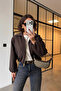 Women's Textured Bomber Zippered Jacket Dark Brown - 2