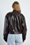 Zippered Stand Collar Pleated Faux Leather Jacket - 8
