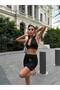 Zirconium Stone Accessory Crop Top and Buckle Detailed Gathered Mini Skirt Two-Piece Set - 3