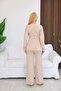 Women's Beige Buckle-Strap Gathered Blouse and Trousers 2-Piece Set - 2