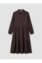 Gencc Quality with Lcw Everyday Brown Plain Loose & Baggy Shirt Collar Long Dress - 5