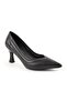 Women's High Heel Shoes Genuine Leather Pointed Toe Padded Low-Cut Striped Medium Goblet Heel L068.1113