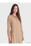 Two Mt Shop Quality Lcw Modest Beige Plain Standard & Regular Shirt Collar Long Dress - 2