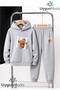 Hi Bear Printed Hooded Thick Cotton Inside Padding Tracksuit with Pockets Children's Top and Bottom Tracksuit Set