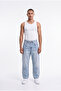 Men's Relaxed Baggy Jean Trousers with Stitching Detail Blue
