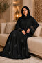 Luxury Black Abaya with Beaded Floral Embroidery & Embellished Mesh Cuffs - 5
