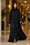 Luxury Black Abaya with Beaded Floral Embroidery & Embellished Mesh Cuffs - 6