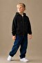 Basic Hooded Zippered Unisex Children's School Cardigan - Black - 3