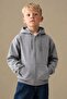 Basic Hooded Zippered Unisex Children's School Cardigan - Light Gray - 2
