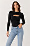 Women's Black Crew Neck Blouse with Pockets - 8